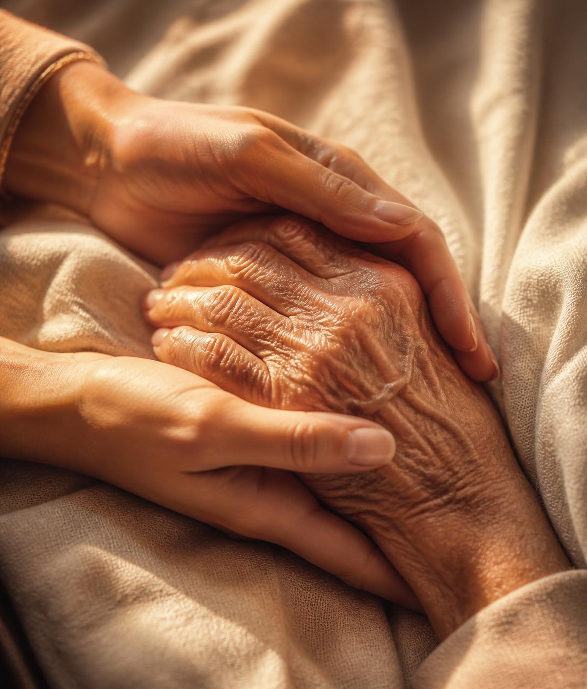 A nurse holding a client's hand